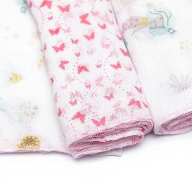 Imagem de Kit 3 Fraldas Babete Paninho De Boca Bebê Estampado Algodão - Papizinh