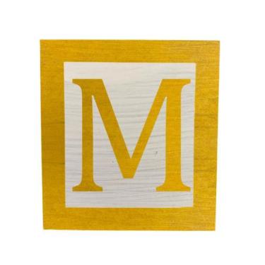 Imagem de Cubo Branco Letra Amarela com Aplique Festa Chá de Bebê Decoração 8x8x