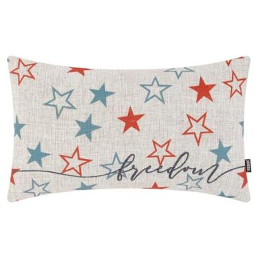 Imagem de TRENDIN Capa de almofada lombar patriótica 30 x 50, decoração de casa vintage de quatro de julho, capa de almofada vermelha branca e azul, capa de travesseiro Farmhouse Freedom para o Dia da