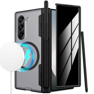 Imagem de YQODSZ Capa para Samsung Galaxy Z Fold 5 com suporte para S Pen, [Protetor de tela de privacidade] Capa para celular com compartimento para caneta Fold5 compatível com proteção de dobradiça Magsafe