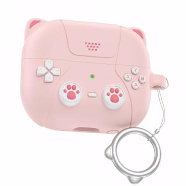 Imagem de LJFLYXRI Capa de silicone compatível com fones de ouvido Galaxy Buds 3/3 Pro, design retrô de console de jogos, capa à prova de choque - estilo orelha de gato (rosa, Buds3/3Pro)