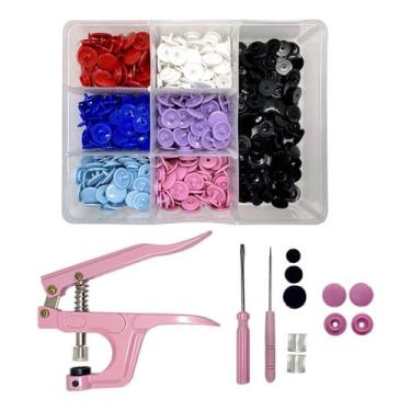 Imagem de Alicate Pregar Botão Pressão 10 12 15 Rosa Box 140 Botões 12