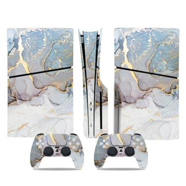 Imagem de Adesivo Skin compatível com console de disco fino PS5, capa protetora de vinil para controle sem fio (azul claro)