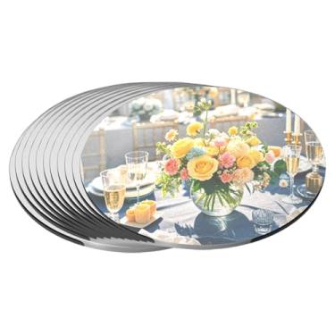 Imagem de Pacote com 10 peças centrais redondas espelhadas para decorações de mesas, centro de mesa de acrílico de 15 cm para espelho, bandeja de espelho, placa de vela, peça central para decoração de mesa de