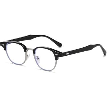 Imagem de AIEYEZO Óculos masculinos e femininos modernos, clássicos, com armação semi-aro, óculos nerd, modernos, retrô, óculos de luz azul, Preto/prata, MM