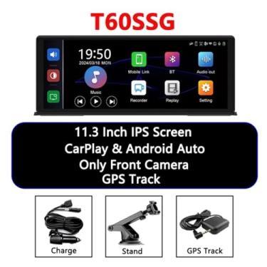 Imagem de 11.3" Car DVR Carplay Android Auto Dashcam 4K 3840 * 2160 Câmera frontal e traseira 1080P Controle de voz BT FM GPS Gravador Lente dupla(T60SSG,32GB)