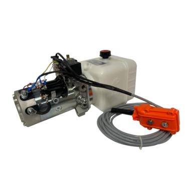 Imagem de Bomba hidráulica para reboque basculante 12 volts DC dupla ação - unidade de energia hidráulica solenoide tanque de plástico de 8 litros - pacote de energia hidráulica elétrica de reboque basculante