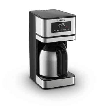 Imagem de Krups Cafeteira de gotejamento Simply Brew de aço inoxidável e térmica 14 xícaras programável, personalizável, display digital, filtro de café isolado, lavável na lava-louças, sem gotejamento, prata e