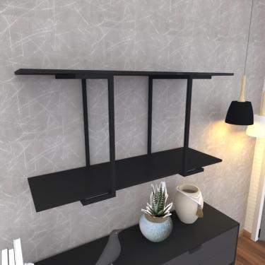 Imagem de Prateleira Industrial Suspensa Estante Parede Nicho Preta Cozinha Escritorio Sala Quarto Infantil
