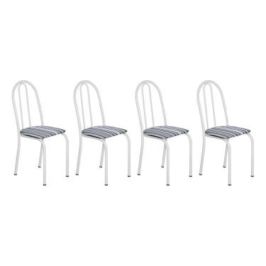 Imagem de Kit 4 Cadeiras De Cozinha Califórnia Estampado Preto Listrado Pés De Ferro Branco