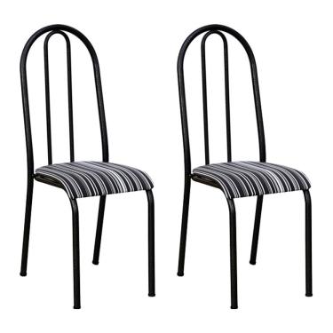 Imagem de Kit 2 Cadeiras De Cozinha Flórida Estampado Preto Listrado Pés De Ferro Preto