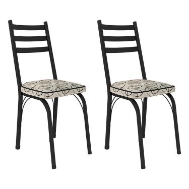 Imagem de Kit 2 Cadeiras De Cozinha Luisiana Estampado Cedro Pés De Ferro Preto