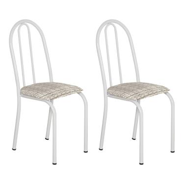 Imagem de Kit 2 Cadeiras De Cozinha Califórnia Estampado Rattan Bege Pés De Ferro Branco