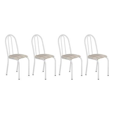 Imagem de Kit 4 Cadeiras De Cozinha Califórnia Estampado Rattan Bege Pés De Ferro Branco