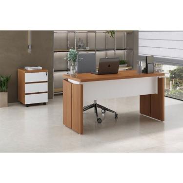 Imagem de Kit 2 Peças Com Mesa Operacional 1450 Em Tamburato Para Escritório E Gaveteiro Com 3 Gavetas Freijó-branco