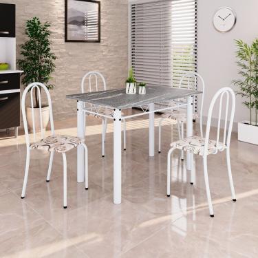 Imagem de Conjunto De Mesa Tubular 100cm X 60cm Tampo Em Granito Com 4 Cadeiras Arabesco- Branco
