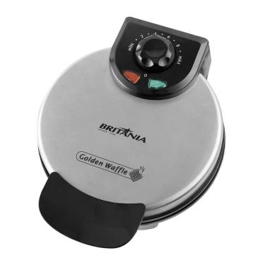 Imagem de Máquina de Waffle Golden 850W 110V com Placas Antiaderentes e Controle de Temperatura Britânia