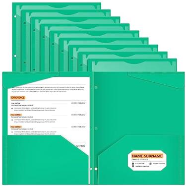 Imagem de Pacote com 36 pastas com 3 furos, 2 pastas de bolso com 3 furos de plástico com bolso frontal transparente para 3 pastas de fichário, uso no escritório e na sala de aula (verde)