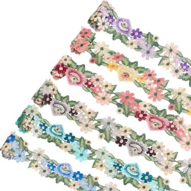 Imagem de NBEADS 6 jardas, 6 estilos de fitas florais bordadas, 6,4 cm de renda de costura de flor delicada de algodão para roupas, acessórios de costura e artesanato DIY
