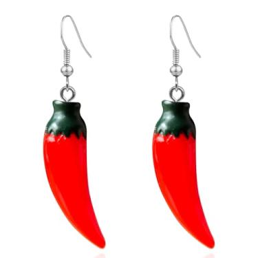 Imagem de QUPENGXU 4 pares de brincos pendentes de resina vegetal simulação realista para mulheres 3D brincos longos com pingente de pimenta e borla para mulheres, trumpet, Resina, Sem pedra preciosa