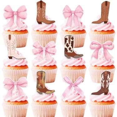 Imagem de Hokinaa Boots or Bows Decorations - 24 Pcs Boy or Girl Gender Reveal Party Cupcake Toppers, Brown Pink He or She Baby Shower Cup Cake Topper, Western Cowboy Cowgirl Decor Supplies for Boys Girls