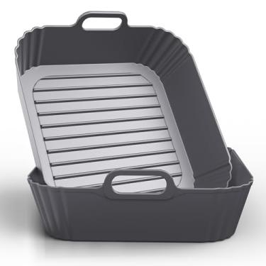 Imagem de PINTAUR Forros quadrados de silicone de 23 cm para fritadeira a ar grande, pacote com 2, acessórios de silicone para cozedura de panela Chefman de 15 a 8,5 litros, inserção reutilizável de bandeja de