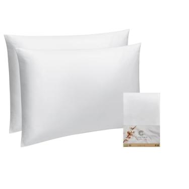 Imagem de Comfore Capa de almofada de cama Polycotton T-140 fronha de qualidade de hotel para cama sala de estar decoração de casa fronha fechamento envelope | Cor branca | 53,3 cm x 78,7 cm | Pacote com 2