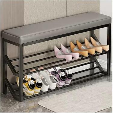 Imagem de Banco De Sapateira De 2 Andares Com Armazenamento De Metal Banco De Entrada Industrial Para Entrada Hall Suporte De Sapato Organizador E Assento, Black+gray, 60 * 20 * 48cm
