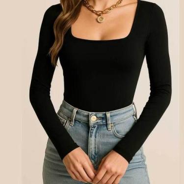 Imagem de Body Vermelho Feminino Suplex Manga Longa Decote Quadrado - Mare Biquí