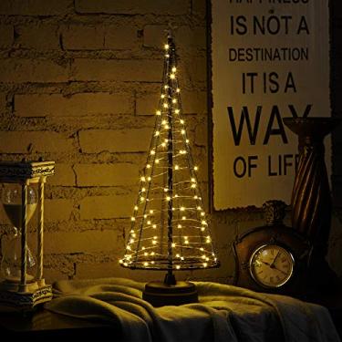 Imagem de HONESTY Mini árvore de Natal 43 cm 85 LED, luzes decorativas para casa/decoração/festa/casamento, alimentada por USB ou bateria, árvore de luz, interior preto G