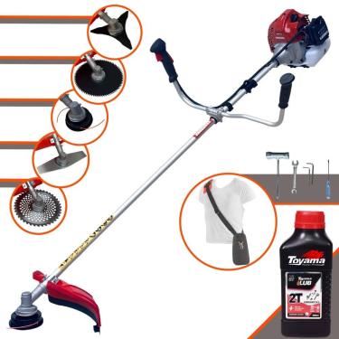 Imagem de Roçadeira Multifuncional Kawashima BCJ431L À Gasolina 43cc 1,7HP 10.000rpm Com Carretel de Nylon + Kit 4 Lâminas de Corte + ÓLEO TOYAMA FG50 2 Tempos