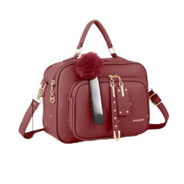 Imagem de Bolsa Feminina Com Chaveiro Pompom Tira Colo Faixa de Mão De Couro Tranversal (Vermelho - DEC6012#)