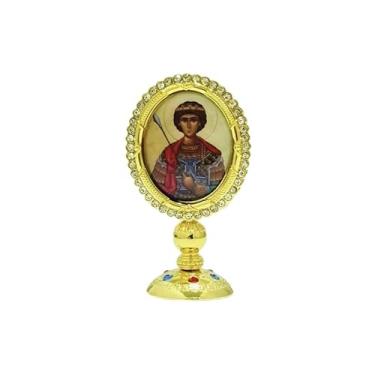 Imagem de RZRHMUHN Ornamento de ícone ortodoxo, decoração de painel de carro ortodoxo, revestimento de ouro de liga de zinco, altar de igreja, cerimônia religiosa, decoração de carro (B)