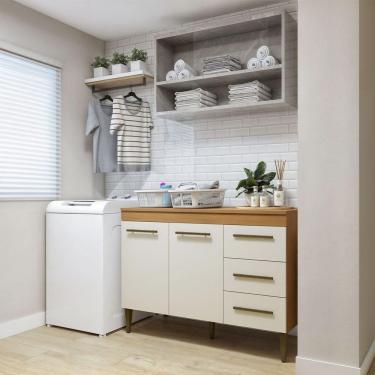 Imagem de Lavanderia Petrópolis Balcão 2 Portas 3 Gavetas Kaiki Móveis Nature Com Off White