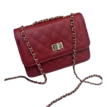 Imagem de bolsa feminina transversal crossbody passeio alça corrente (vinho)
