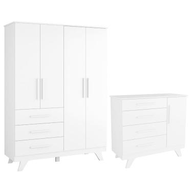 Imagem de Jogo de Quarto Infantil Retrô Guarda Roupa e Cômoda - Móveis Peroba