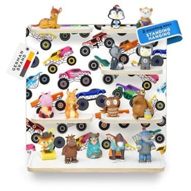 Imagem de stadtecken Prateleira de madeira para Toniebox – comporta até 40 tonies – Organizador de armazenamento de parede para quarto infantil – expansível e compatível com bonecos Toniebox (Monster Trucks