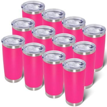 Imagem de AIANJI Copo de 590 ml de aço inoxidável a granel com tampa isolado a vácuo parede dupla caneca de café de viagem copo revestido em pó para bebidas quentes e frias (rosa choque, pacote com 12)