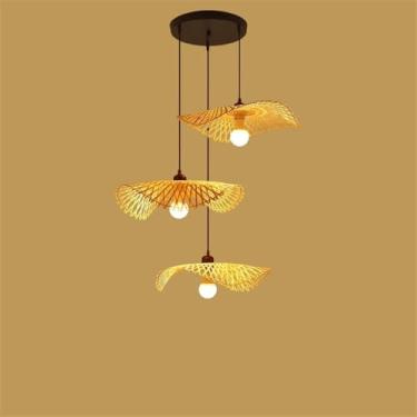 Imagem de OUFULA Contemporâneo Bambu Tecelagem Restaurantes Lâmpada Pingente LED Criatividade Personalizada Balcão Bar Café Quarto Estudo Sala de Chá Escada Luz (Estilo 4)