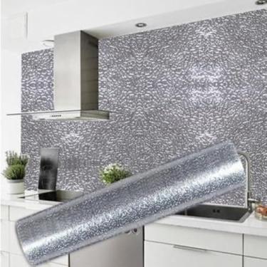 Imagem de Rolo Papel Adesivo Aluminio Anti Gordura e Bactérias Impermeável À Prova de Calor Autocolante Lavável, Pia, Armario, GAveta, Sala, Quarto, Cozinha, Banheiro, Envelopamento Móveis PRATA 2Metrosx40cm
