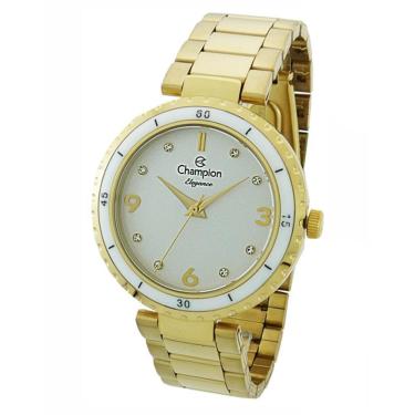 Imagem de Relógio Feminino Dourado Champion Fundo Branco Com Pedras