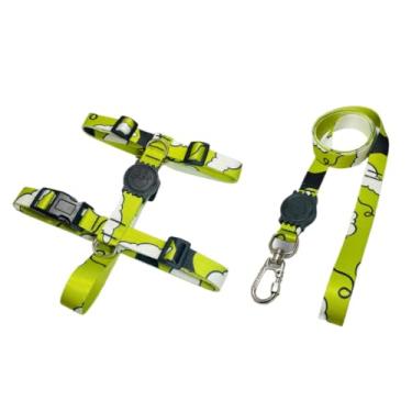 Imagem de Coleira Peitoral H Anti Puxão e Guia 1,10m para Cachorro Varias Estampas(Verde Nuvens,P)