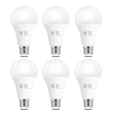 Imagem de WTL Lâmpadas LED A19 equivalentes a 100 watts (não reguláveis), branco natural 3500K, 1600 lúmens, e 26 lâmpadas LED de 15 W, lâmpada de economia de energia para sala de estar (pacote com 6)