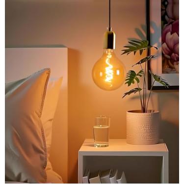 Imagem de OMED G125/G40 Lâmpada LED vintage Edison grande E26, lâmpadas de vidro âmbar reguláveis globo grande 2200K branco quente, grande lâmpada redonda antiga 6W perfeita para luzes pendentes, lâmpadas de