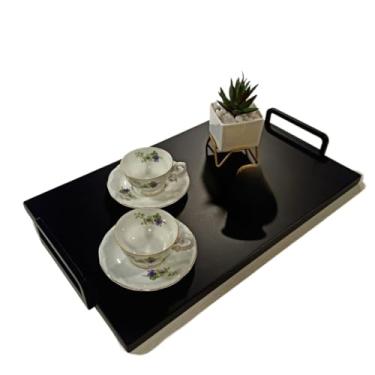 Imagem de Bandeja Decorativa Preta para Café Bandeja de Madeira Bandeja de Bebidas Decoração de Cozinha