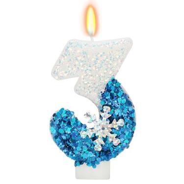 Imagem de Velas de aniversário com tema Frozen, vela de 3º aniversário para suprimentos de festa, suprimentos de festa de aniversário de inverno, decoração de topo de bolo número 3 de 7 cm (número 3)