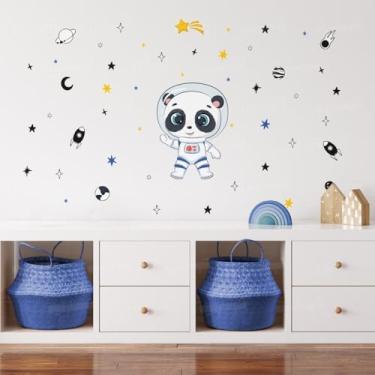 Imagem de Adesivo Parede Infantil Panda 03 Astronauta Estrelas Planetas Espaço Criança Decoração Quarto Lúdica