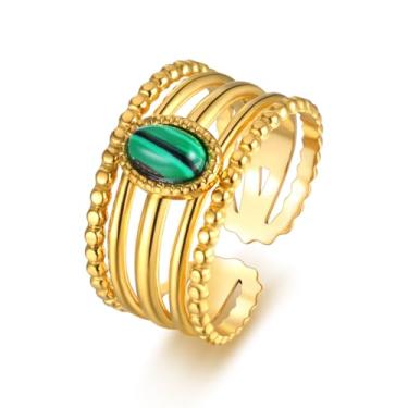 Imagem de LOMISS ANEL FOLHEADO A OURO 18K COM PEDRA VERDE DE AJUSTAR