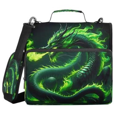 Imagem de Fichário de 3 anéis com zíper com alça de ombro, organizador de documentos, dragão de fogo verde