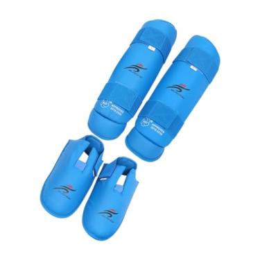 Imagem de kowaku Muay Thai Kickboxing Caneleiras Caneleiras Protetoras de Peito Equipamento de Boxe Proteção Confortável para Caneleiras Protetores de Pernas e Pés, Azul